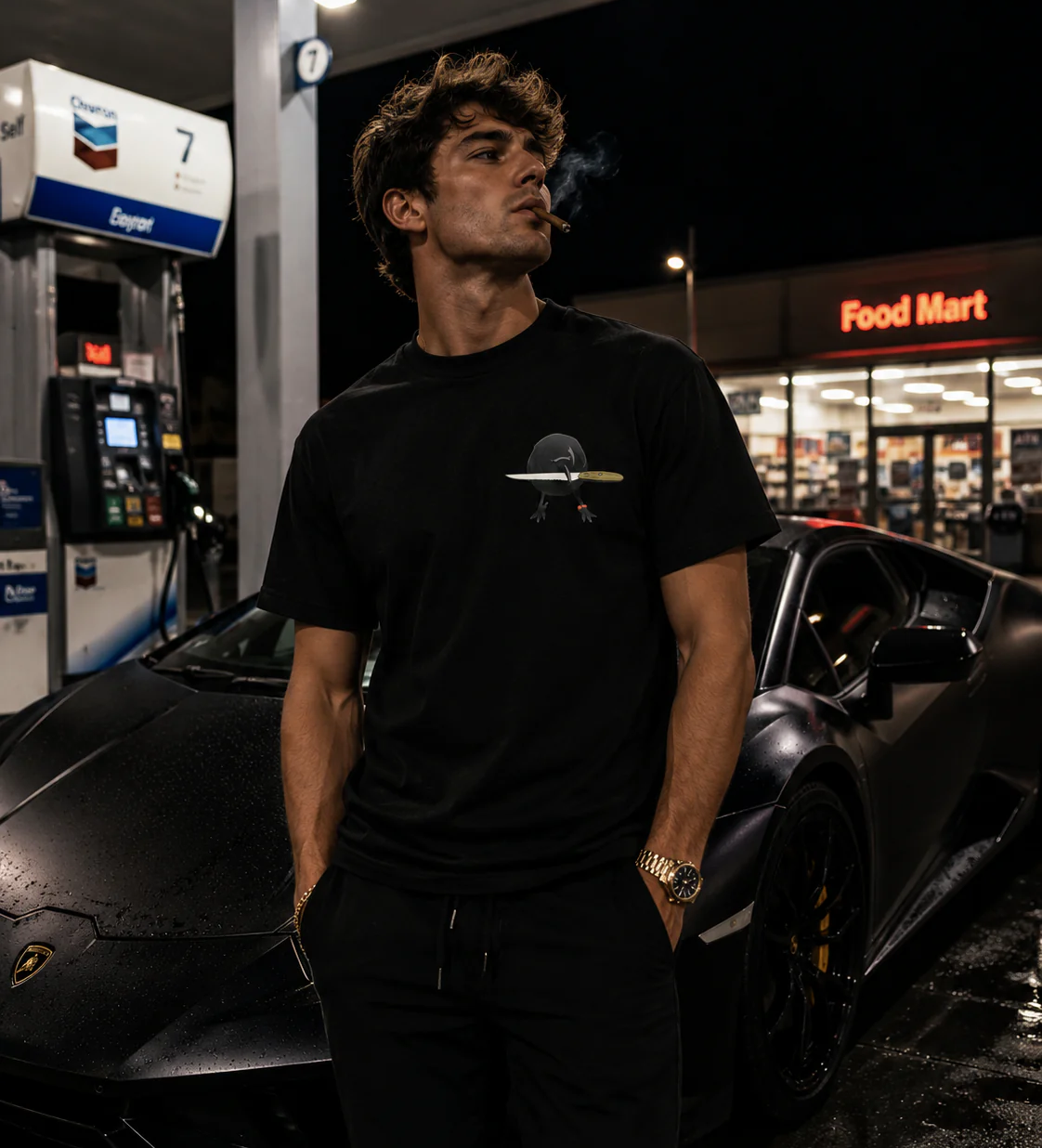 crow with knife Black Tee